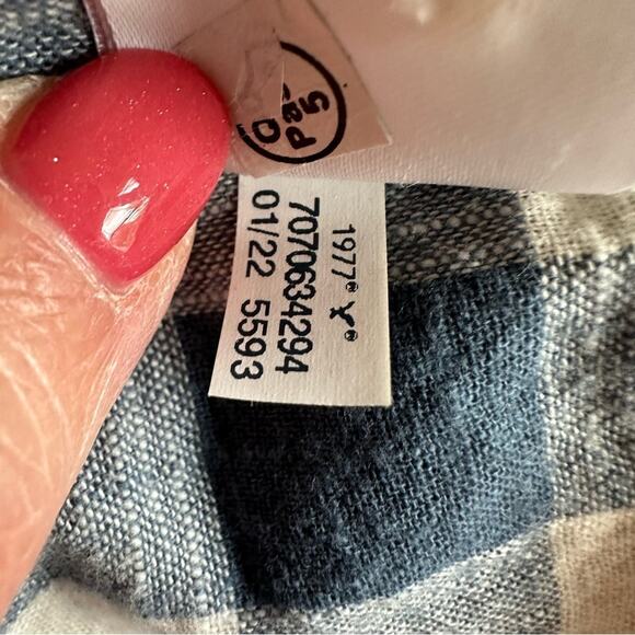 American Eagle Buffalo Plaid Button Down Shirt Cotton Blue Cream Men's L Preppy - Picture 9 of 12